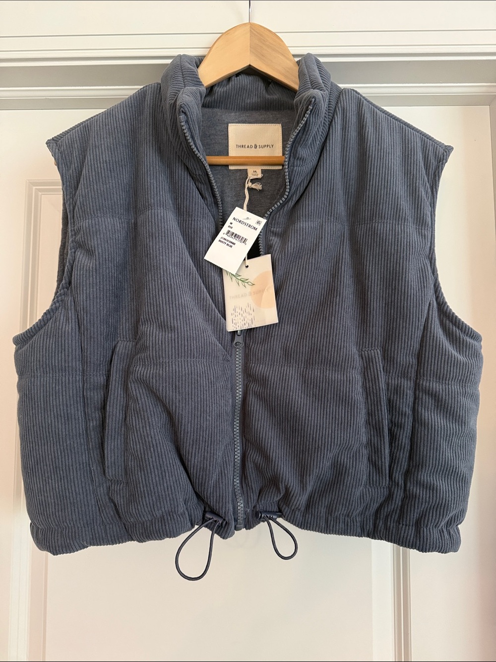 Thread & Supply Women’s Zipper Corduroy Puffer Vest - Dusty Blue M